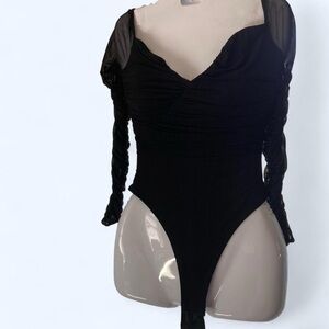 Fashion Nova Black Runched Bodysuit With Sheer detail S